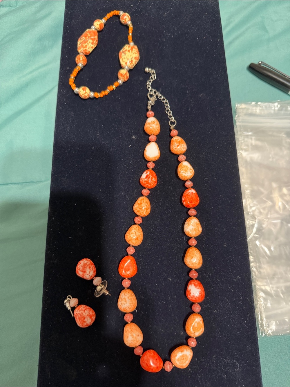 Orange Beaded Necklace & Earring Set - Unbranded